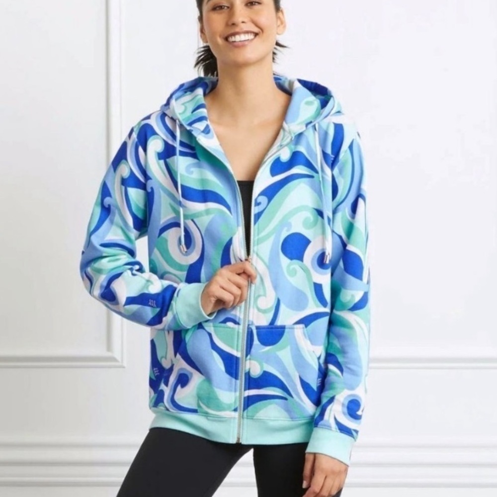 NWT Hill House The Allie Zip-Up Hoodie in Ocean Kaleidoscope Fleece